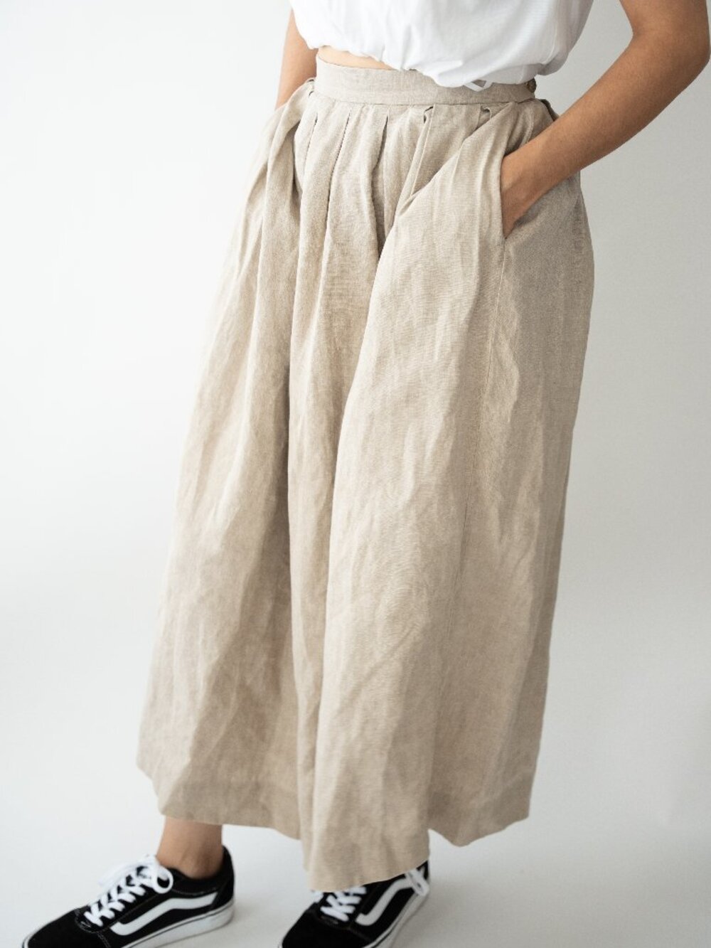 Made in USA Linen Pleated Midi Skirt Natural Beige  Cottagecore